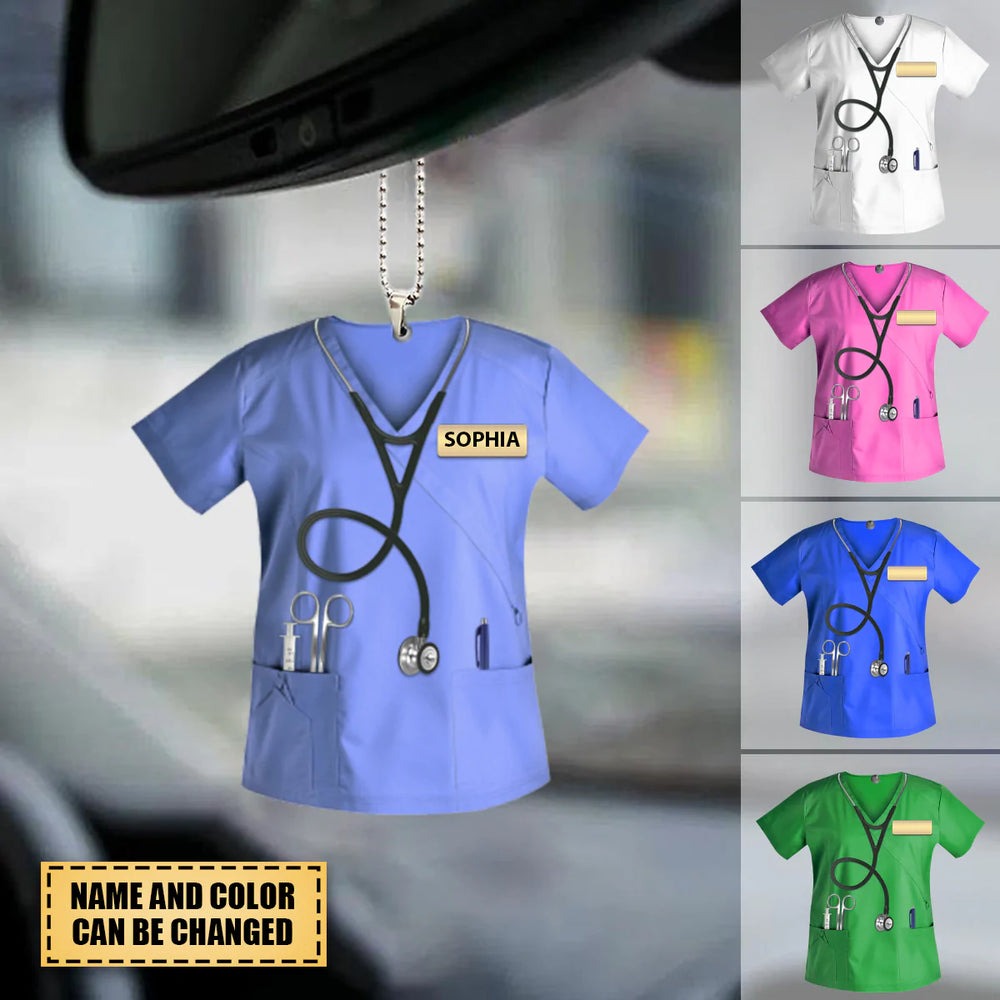 Personalized Nurse Scrubs Acrylic Car Hanging Ornament, Custom Christmas Gift For Nurse, Son, Daughter