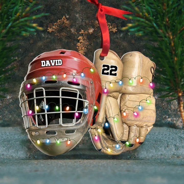 Vintage Hockey Equipment - Personalized Hockey Acrylic Christmas Ornament - Christmas Gift For Hockey Lovers, Hockey Team