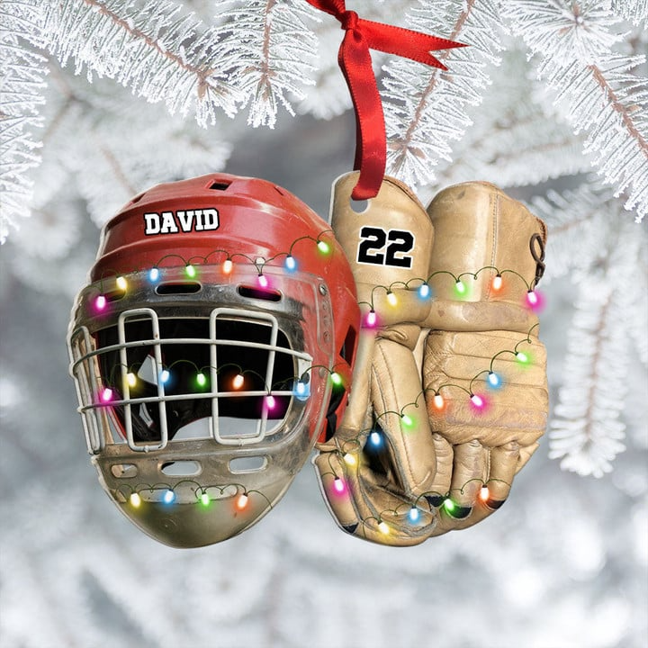 Vintage Hockey Equipment - Personalized Hockey Acrylic Christmas Ornament - Christmas Gift For Hockey Lovers, Hockey Team