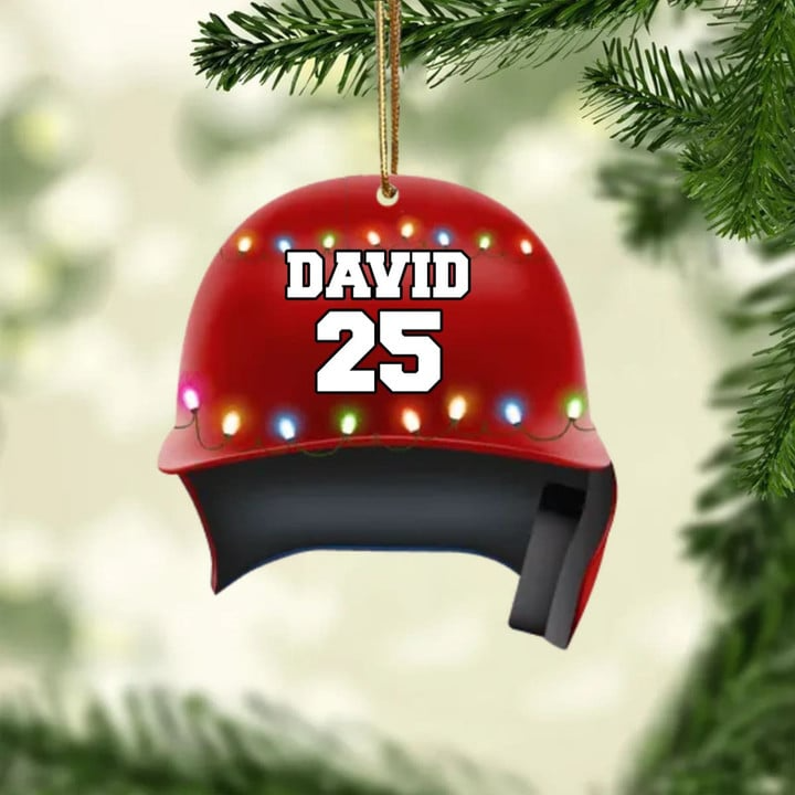 Personalized Baseball Batting Helmet Acrylic Christmas Ornament, Custom Christmas Ornament Gifts For Baseball Lovers