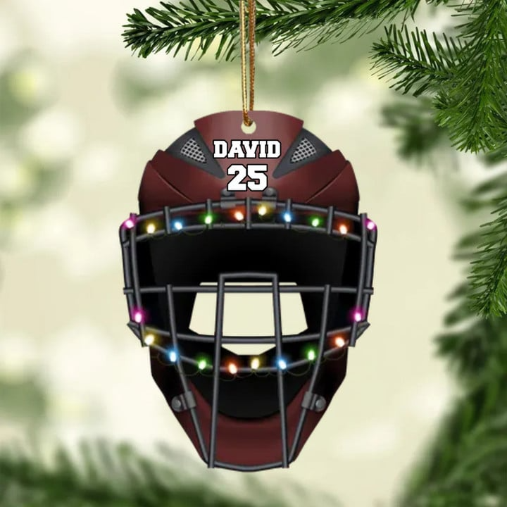Personalized Baseball Catcher Helmet Acrylic Christmas Ornament, Custom Christmas Ornament Gifts For Baseball Lovers