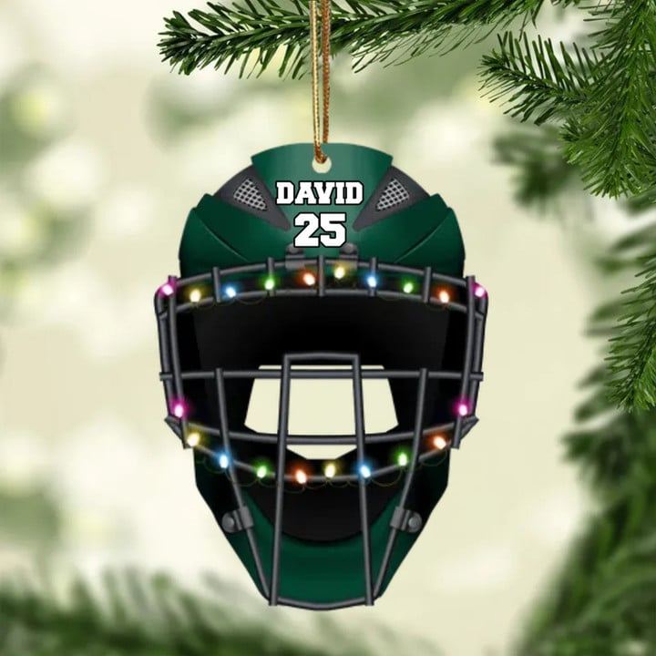 Personalized Baseball Catcher Helmet Acrylic Christmas Ornament, Custom Christmas Ornament Gifts For Baseball Lovers