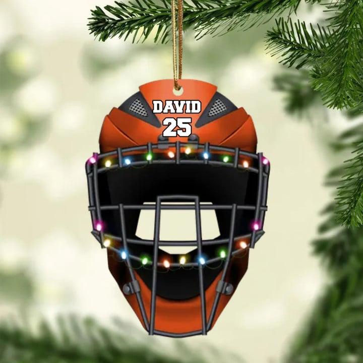 Personalized Baseball Catcher Helmet Acrylic Christmas Ornament, Custom Christmas Ornament Gifts For Baseball Lovers