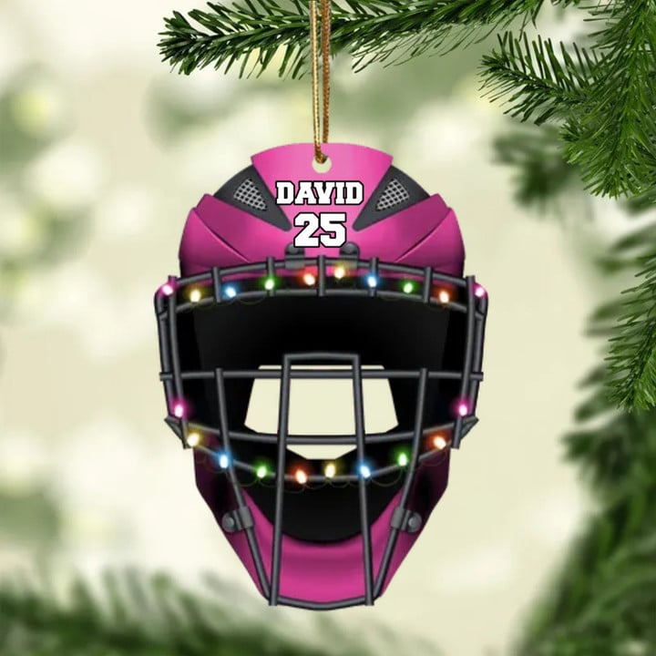 Personalized Baseball Catcher Helmet Acrylic Christmas Ornament, Custom Christmas Ornament Gifts For Baseball Lovers