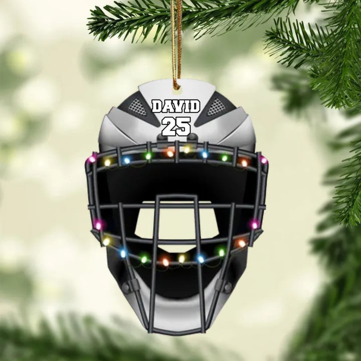 Personalized Baseball Catcher Helmet Acrylic Christmas Ornament, Custom Christmas Ornament Gifts For Baseball Lovers