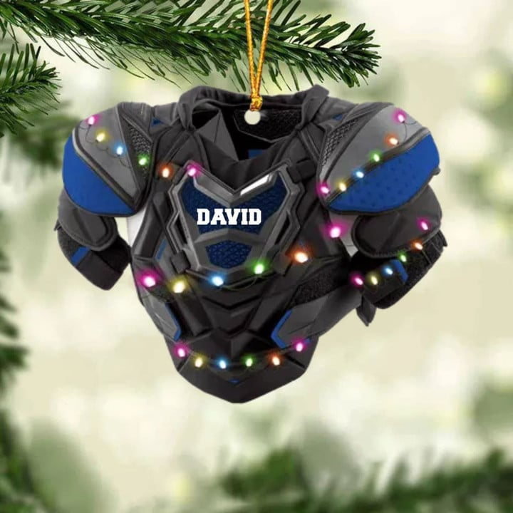 Personalized Hockey Shoulder Pads With Light Christmas Ornament, Custom Name Hockey Acrylic Ornament For Hockey Lovers