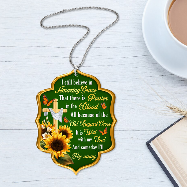 Sunflower Wooden Cross Believe In Amazing Grace Acrylic Ornament, Perfect Christmas Gift For Family, Friends