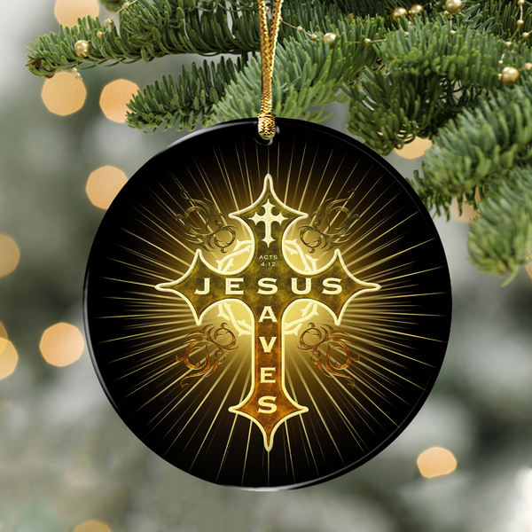 Glory Cross Jesus Saves Acrylic Ornament, Perfect Christmas Gift For Family, Friends
