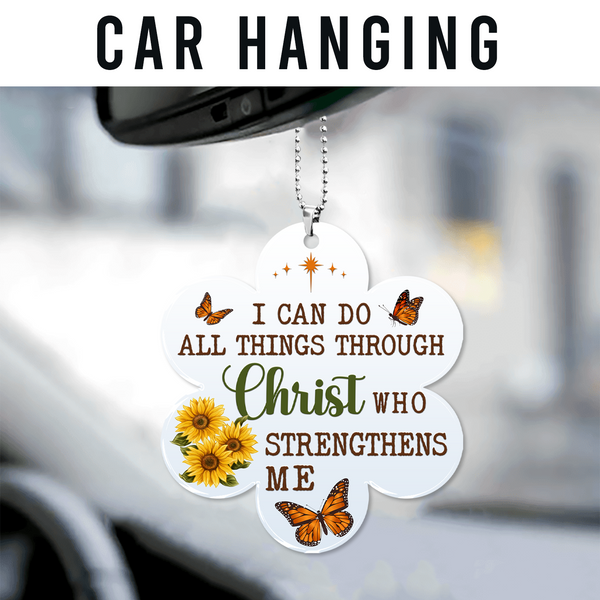 Sunflower Butterfly I Can Do All Thing Through Christ Acrylic Ornament, Perfect Christmas Gift For Family, Friends