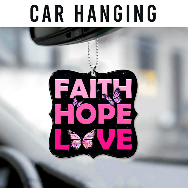 Pink Faith Hope Love Butterflies Acrylic Ornament, Perfect Christmas Gift For Family, Friends