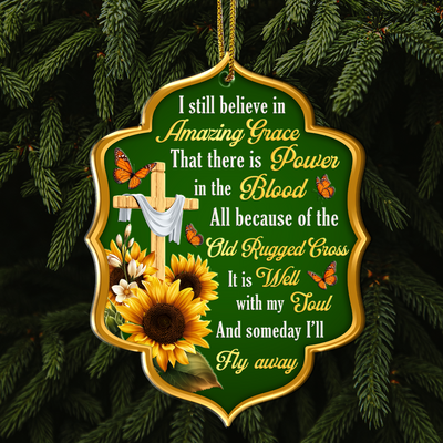 Sunflower Wooden Cross Believe In Amazing Grace Acrylic Ornament, Perfect Christmas Gift For Family, Friends
