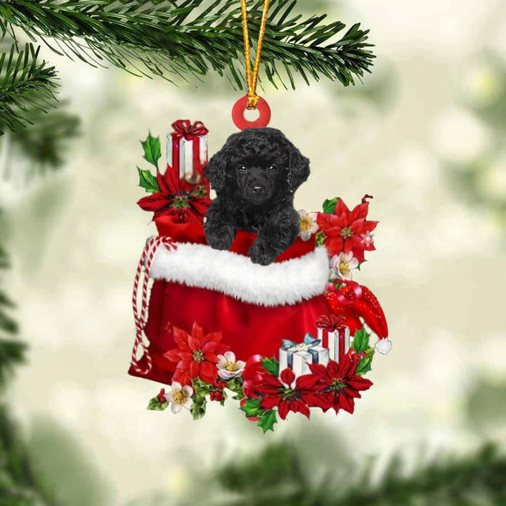 Customized Poodle Dog In Red Gift Bag Acrylic Ornament, Christmas Gift For Dog Lovers, Dog Mom