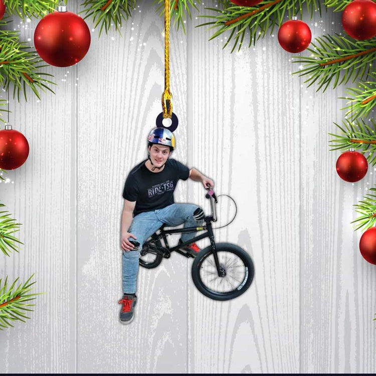 Custom Photo Acrylic Ornament Biker For Biker Lovers, Bicycle Moto Cross Christmas Ornament Gift