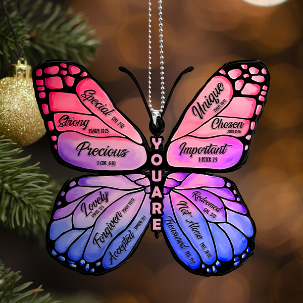 Pink Blue Butterfly God Says You Are Acrylic Car Ornament, Perfect Christmas Gift For Family, Friends, Holiday Decor