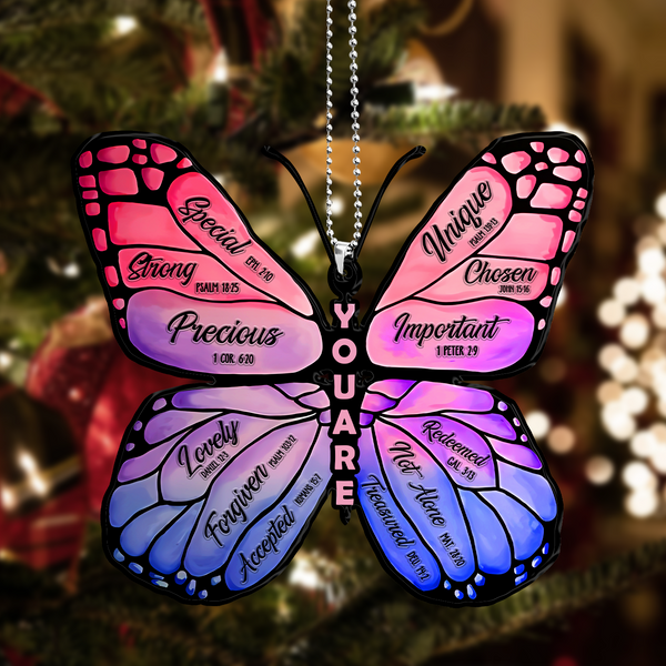 Pink Blue Butterfly God Says You Are Acrylic Car Ornament, Perfect Christmas Gift For Family, Friends, Holiday Decor