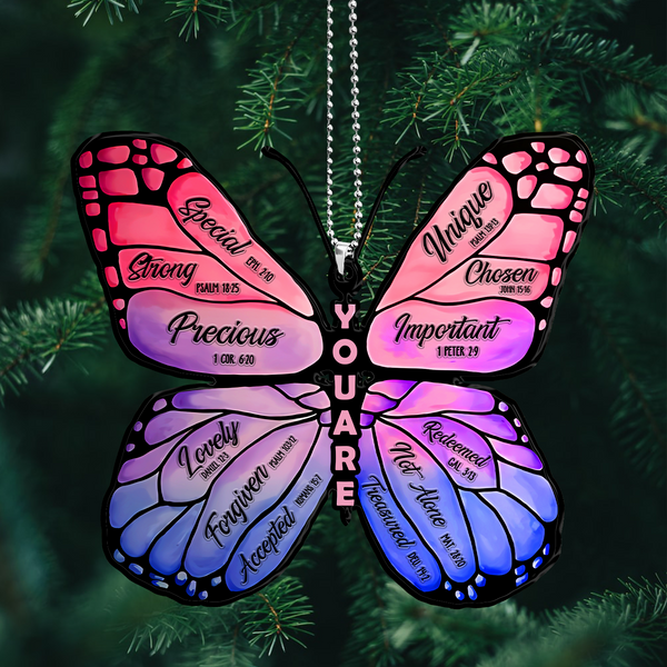 Pink Blue Butterfly God Says You Are Acrylic Car Ornament, Perfect Christmas Gift For Family, Friends, Holiday Decor