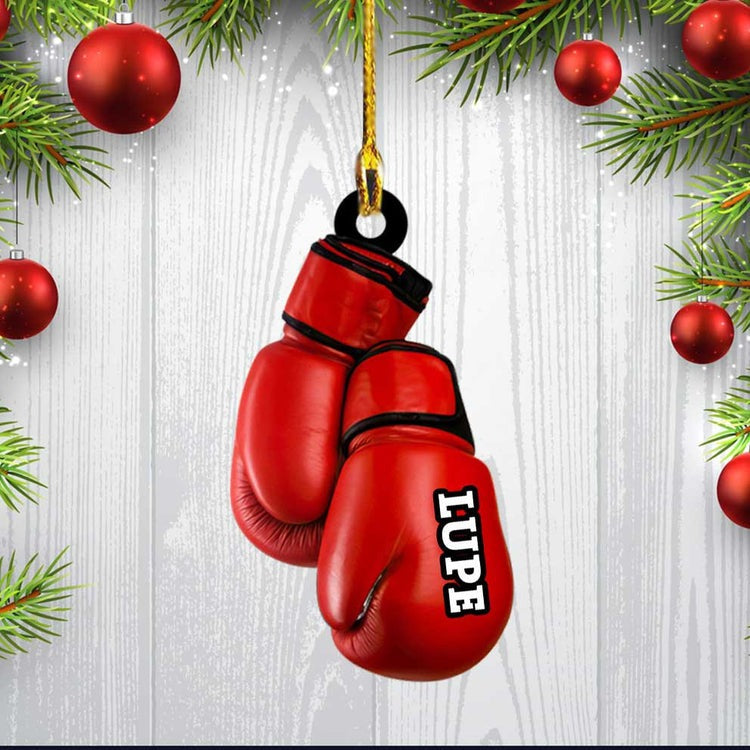 Custom Name Boxing Gloves Flat Acrylic Ornament, Christmas Ornament Gift For Boxing Lovers