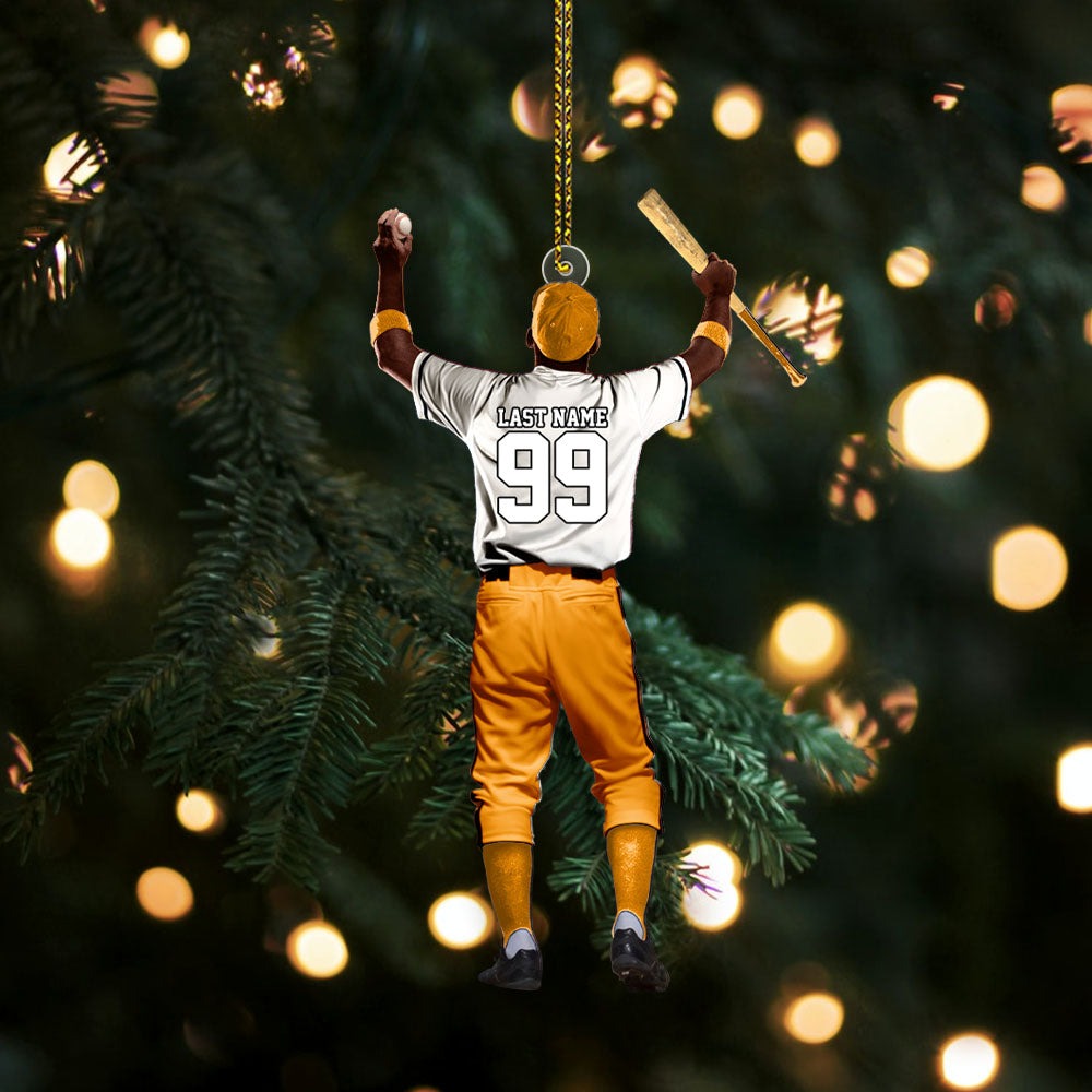 Personalized Baseball Man Player Raised Hands Up Acrylic Ornament, Custom Christmas Ornament Gifts For Baseball Player