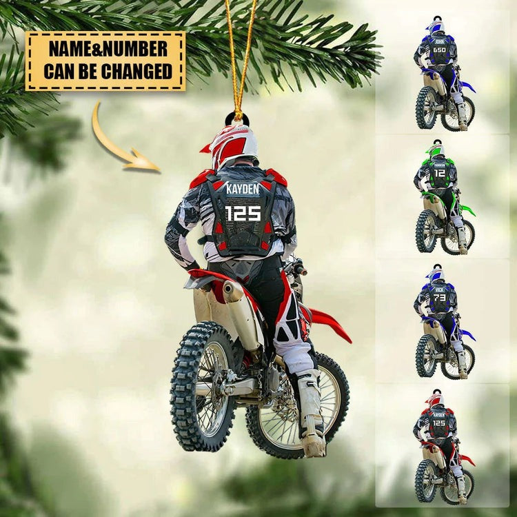Personalized Motocross Racer Dirt Bike Player Acrylic Ornament, Custom Christmas Ornament Gift For Dirt Bike Lovers