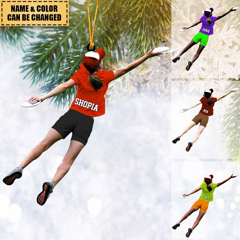 Custom Frisbee Girl Acrylic Christmas Ornament, Frisbee Team Gift Ornament For Daughter - Christmas Hanging Tree