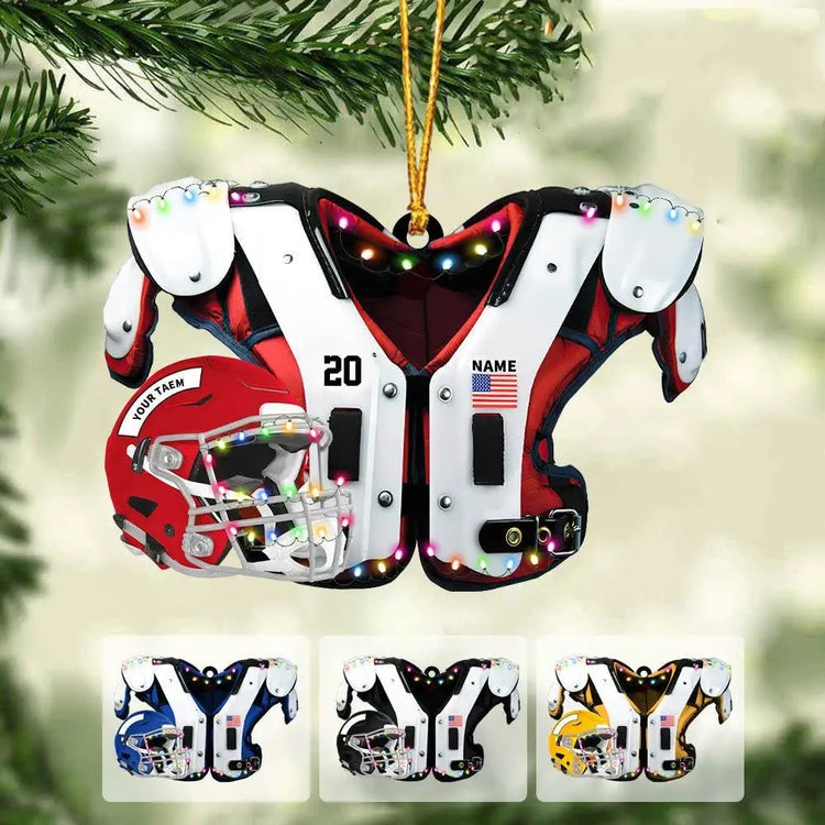 Personalized Football Acrylic Ornament, American Football Shoulder Pads With Helmet Car Ornament, Gift For Football Fans