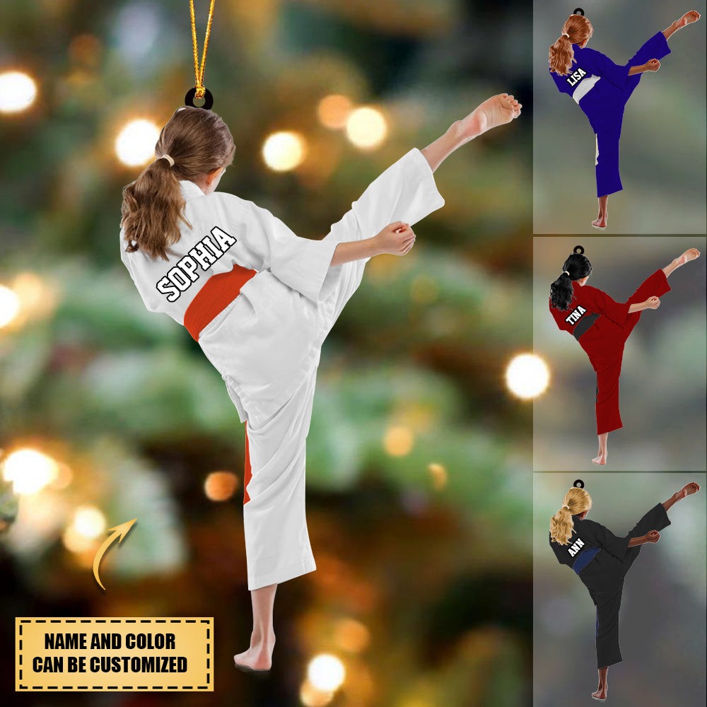 Personalized Girl Karate, Taekwondo Girl, Martial Acrylic Christmas Ornament For Daughter - Gift For Karate Team, Karate Lovers