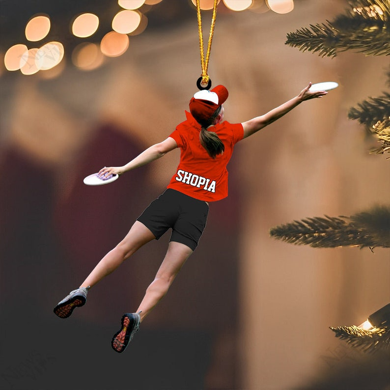 Custom Frisbee Girl Acrylic Christmas Ornament, Frisbee Team Gift Ornament For Daughter - Christmas Hanging Tree