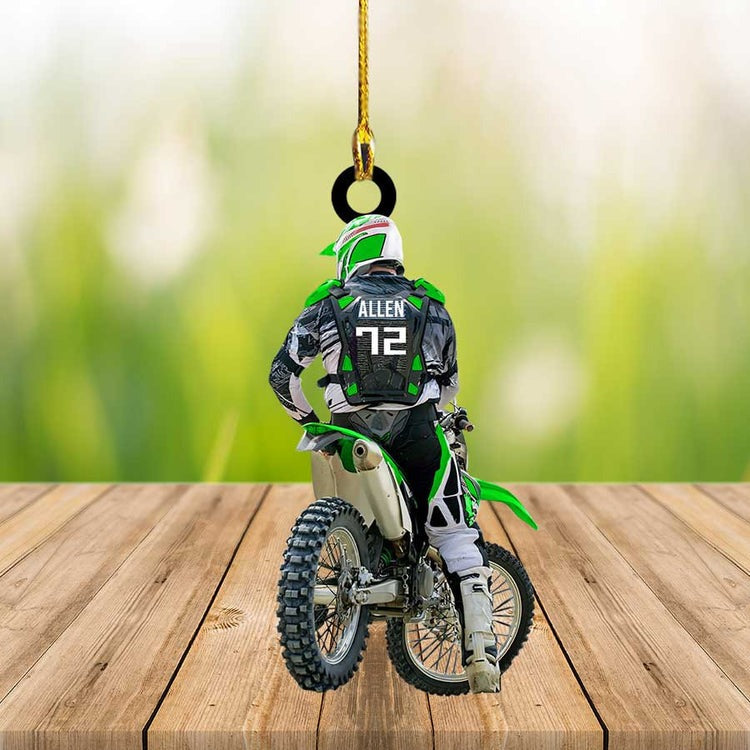 Personalized Motocross Racer Dirt Bike Player Acrylic Ornament, Custom Christmas Ornament Gift For Dirt Bike Lovers