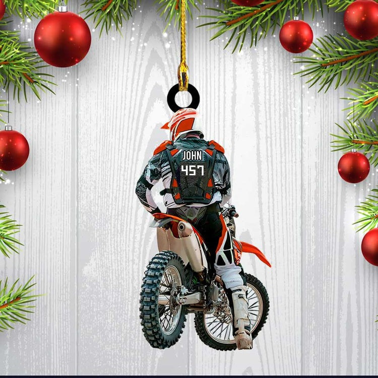 Personalized Motocross Racer Dirt Bike Player Acrylic Ornament, Custom Christmas Ornament Gift For Dirt Bike Lovers