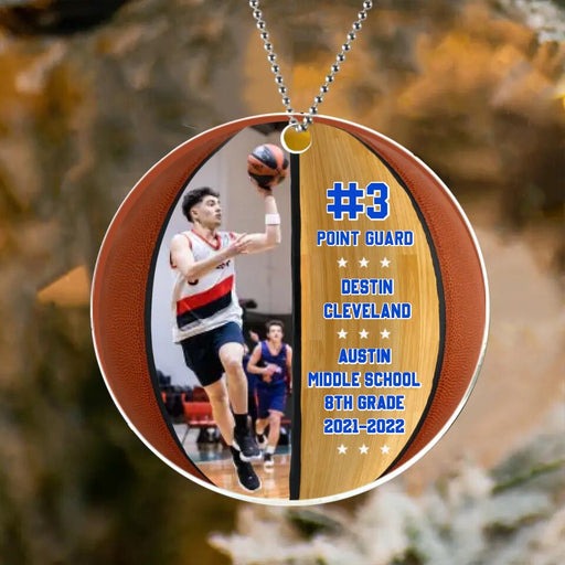 Personalized Young Man Basketball Photo Circle Acrylic Ornament, Christmas Gift For Son, Grandson, Basketball Lovers