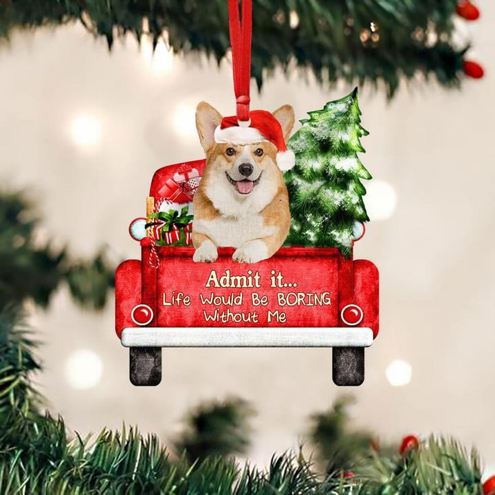 Customized Welsh Corgi On The Red Truck Acrylic Christmas Ornament, Christmas Gift For Dog Lovers, Dog Owners