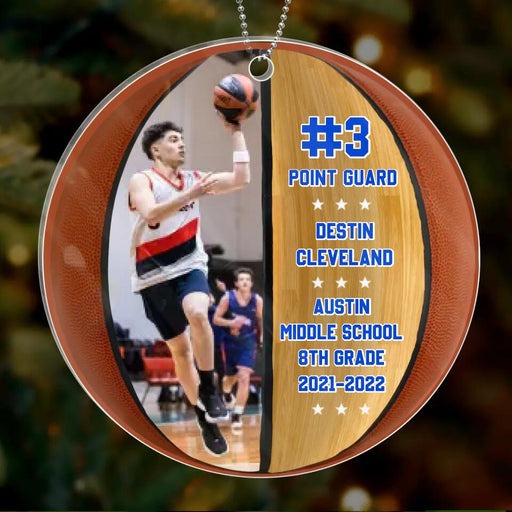 Personalized Young Man Basketball Photo Circle Acrylic Ornament, Christmas Gift For Son, Grandson, Basketball Lovers