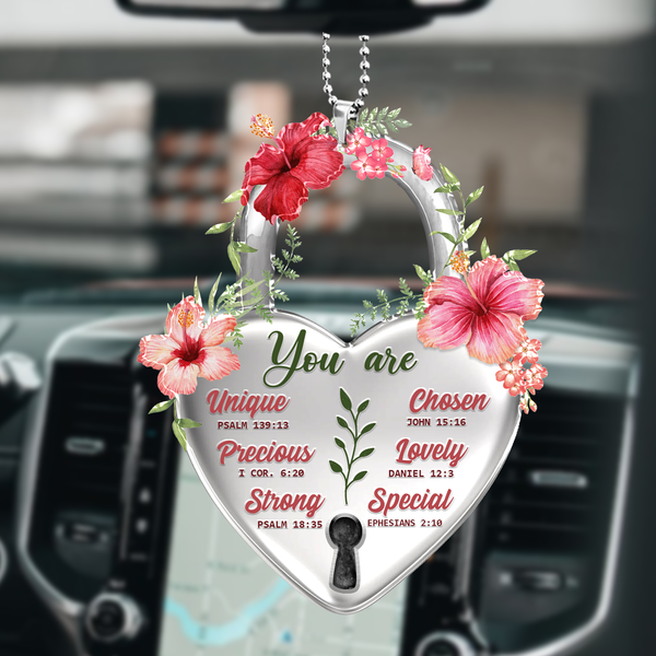 Flower Hibiscus Lock You Are Unique Acrylic Car Ornament, Perfect Christmas Gift For Family, Friends, Holiday Decor
