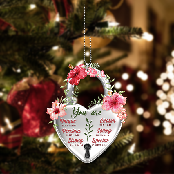 Flower Hibiscus Lock You Are Unique Acrylic Car Ornament, Perfect Christmas Gift For Family, Friends, Holiday Decor