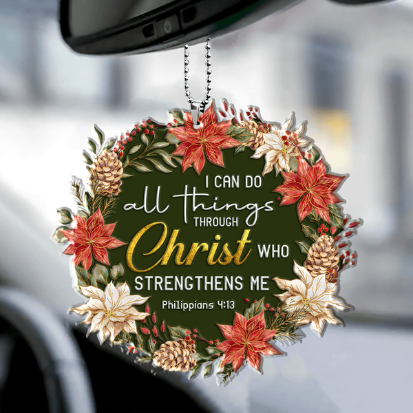 Christmas Wreath Floral I Can Do All Things Acrylic Ornament, Perfect Christmas Gift For Family, Friends