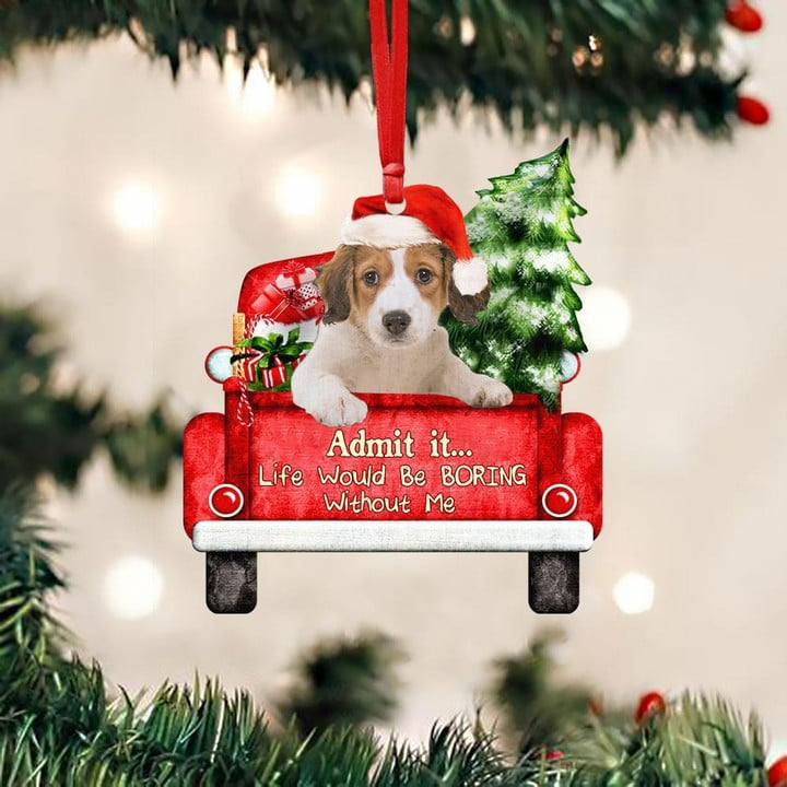 Customized Kooikerhondje Dog On The Red Truck Acrylic Christmas Ornament, Christmas Gift For Dog Lovers, Dog Owners