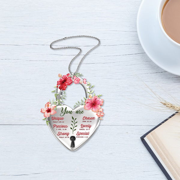 Flower Hibiscus Lock You Are Unique Acrylic Car Ornament, Perfect Christmas Gift For Family, Friends, Holiday Decor