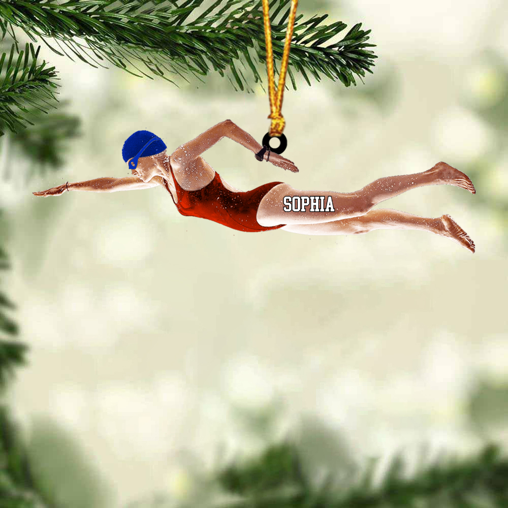Customized Female Swimming Christmas Acrylic Ornament For Swimmer, Swimming Team Gift - Christmas Ornament Hanging Tree