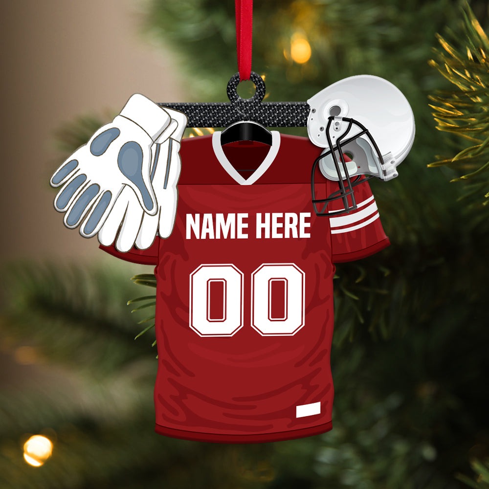 Personalized Football Shirt Helmet Gloves Acrylic Ornament, Custom Christmas Ornament Gift For Son, Grandson, Football Fans