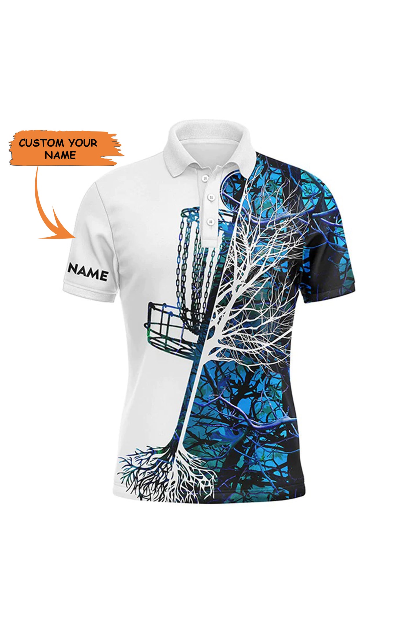 Men's Disc Golf Men Polo Shirt, Custom Name Blue Camo Basket Apparel - Personalized Sports Gift For Men, Husband, Boyfriend, Golf Lover