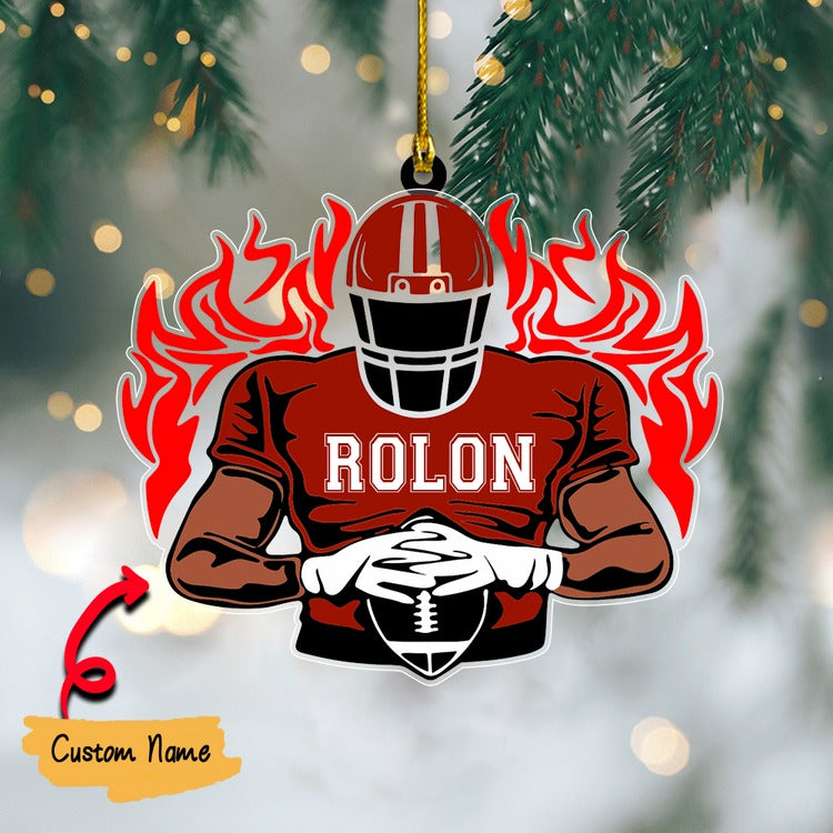 Personalized Football Player In Fire Acrylic Ornament - Great Christmas Gift For Football Players, Football Lovers