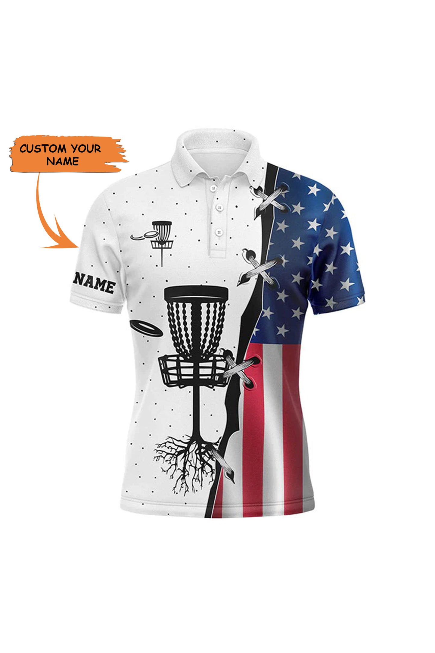 Men's Disc Polo Shirts, Custom Name American Flag Disc Golf Team Apparel - Personalized Gift For Men, Husband, Boyfriend, Golf Lovers