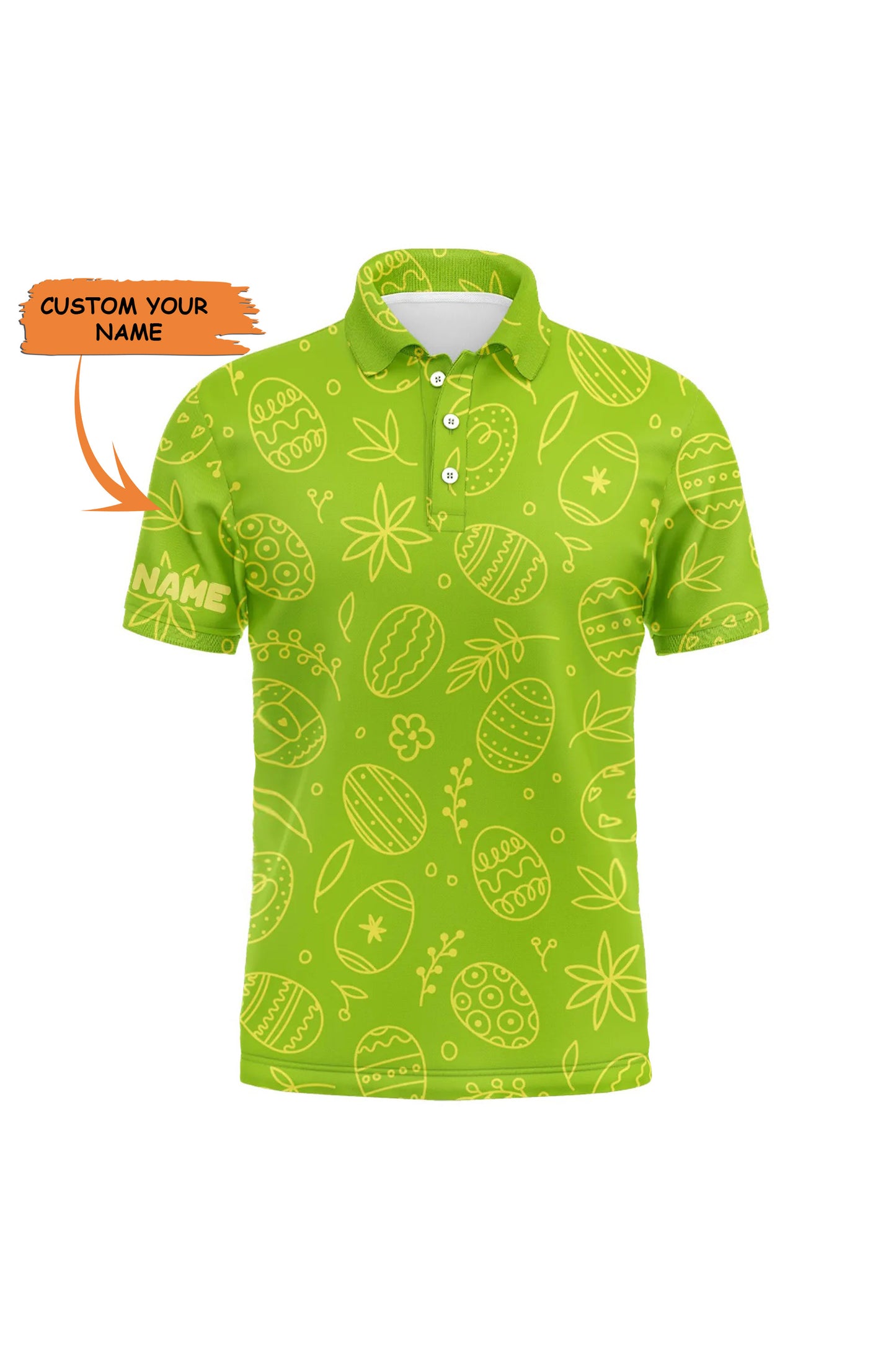 Lime Green Easter Eggs Pattern Custom Name Golf Men Polo Shirt - Personalized Gift For Golf Lover, Team, Husband, Boyfriend, Men, Easter's Day