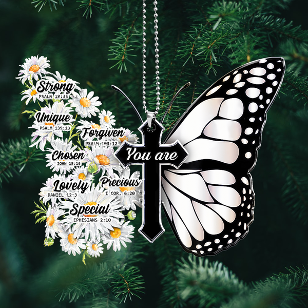 Daisy Butterfly Cross You Are Unique Acrylic Car Ornament, Perfect Christmas Gift For Family, Friends, Holiday Decor