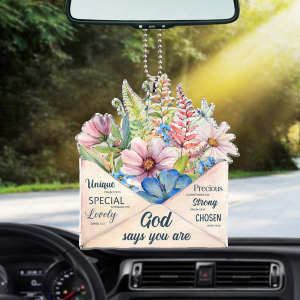 Note Card Flowers God Says You Are Acrylic Car Ornament, Perfect Christmas Gift For Family, Friends
