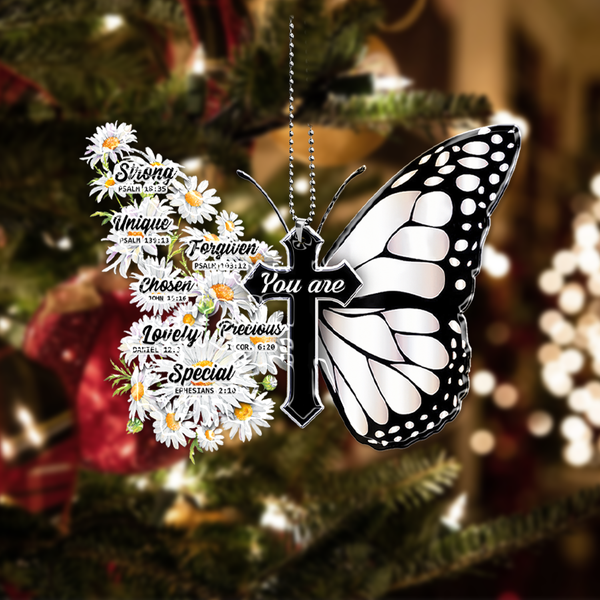 Daisy Butterfly Cross You Are Unique Acrylic Car Ornament, Perfect Christmas Gift For Family, Friends, Holiday Decor
