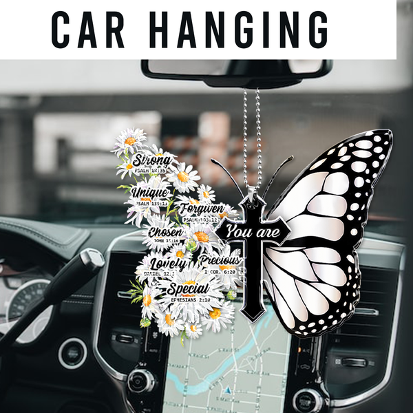 Daisy Butterfly Cross You Are Unique Acrylic Car Ornament, Perfect Christmas Gift For Family, Friends, Holiday Decor