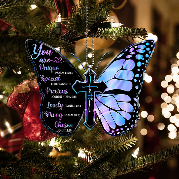 Hologram Black Butterfly Cross Faith You Are Unique Acrylic Car Ornament, Perfect Christmas Gift For Family, Friends