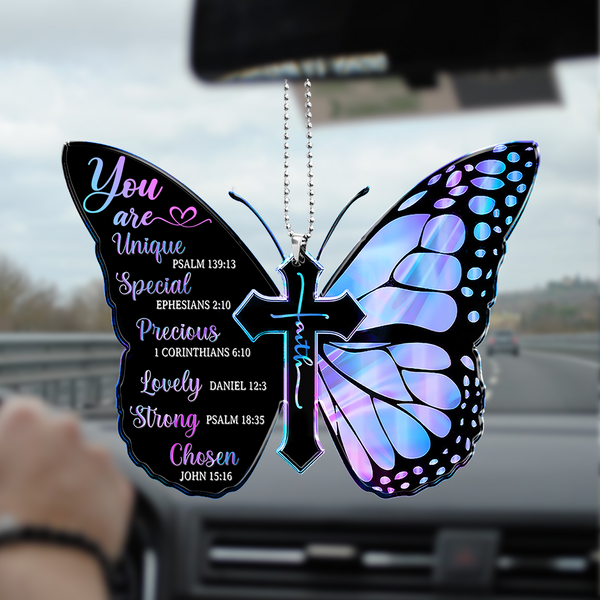 Hologram Black Butterfly Cross Faith You Are Unique Acrylic Car Ornament, Perfect Christmas Gift For Family, Friends