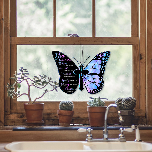 Hologram Black Butterfly Cross Faith You Are Unique Acrylic Car Ornament, Perfect Christmas Gift For Family, Friends